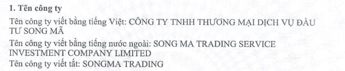 CÔNG TY TNHH TM DỊCH VỤ ĐẦU TƯ SONG MÃ